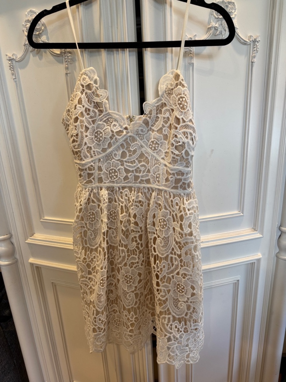 privy Cream Lace Spaghetti Strap Mini Dress